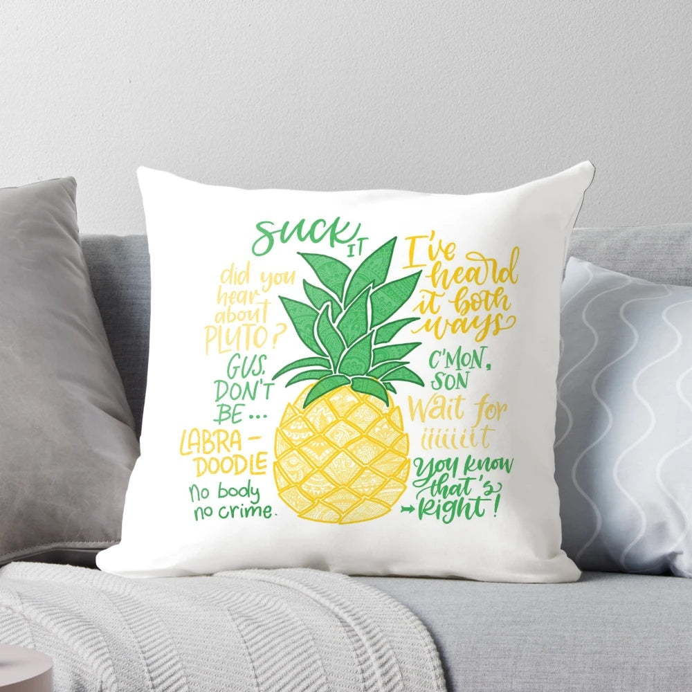Psych-themed decorative pillow featuring memorable quotes from the TV show