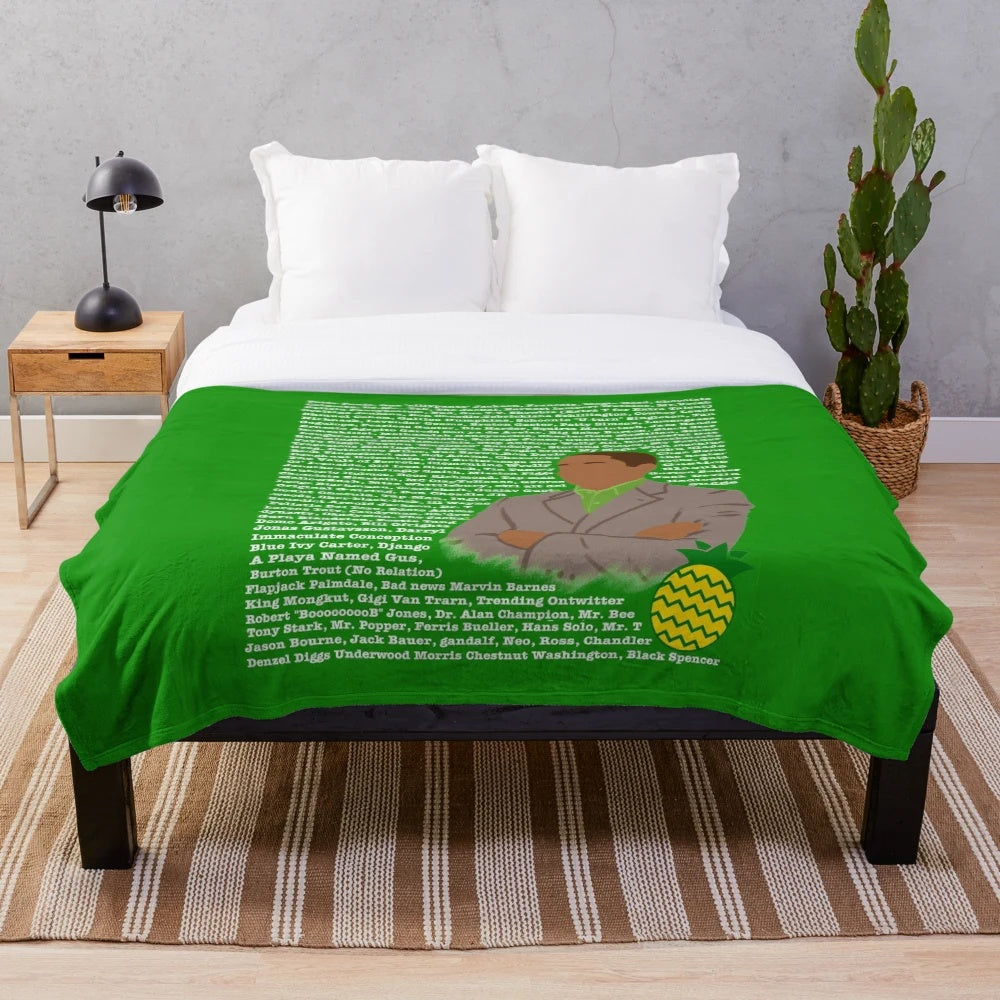 Psych-inspired Gus plush blanket featuring pineapple and character nicknames