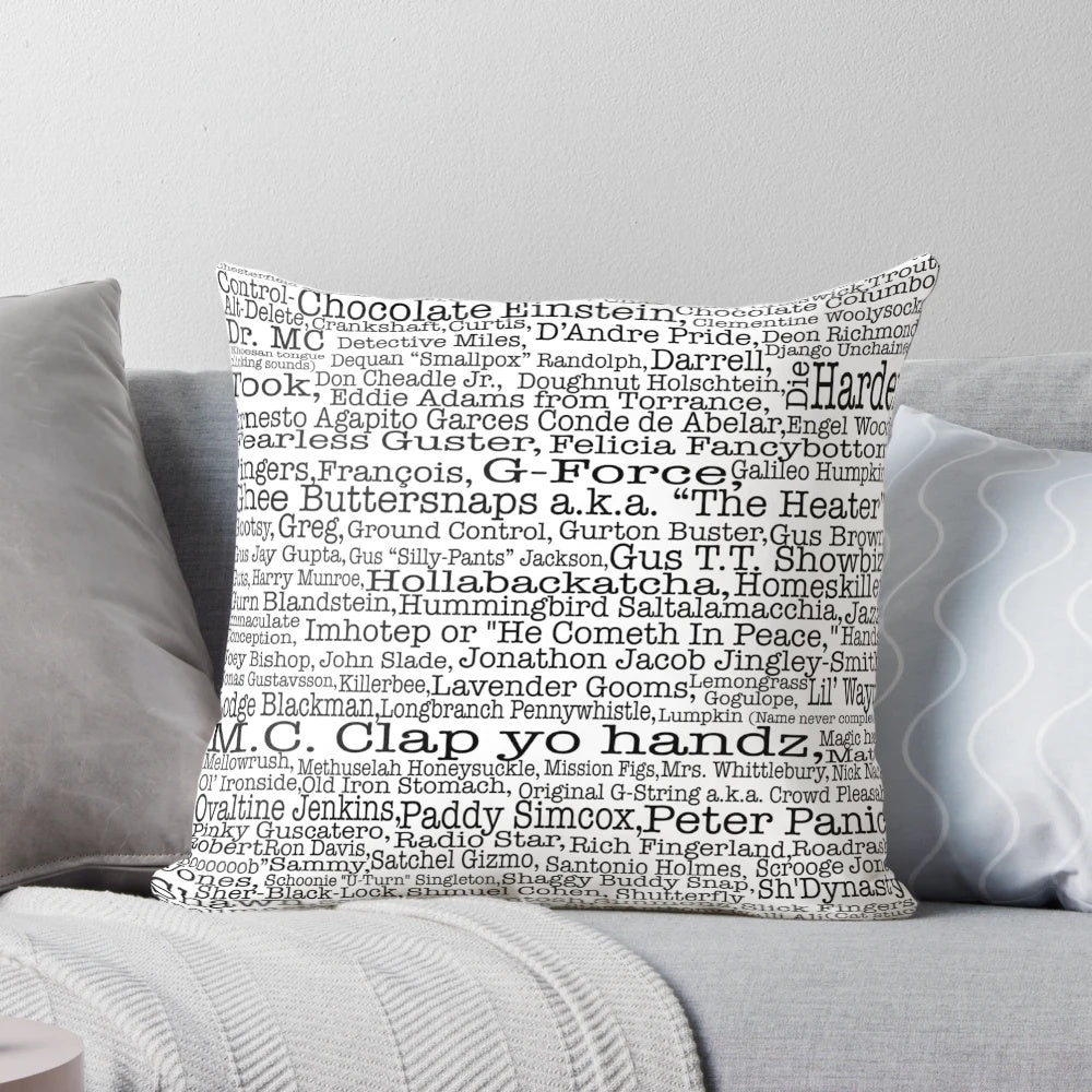 Psych TV show poster featuring Burton Guster's nicknames on a comfortable pillow