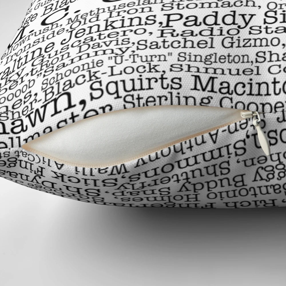 Psych TV show poster featuring Burton Guster's nicknames on a comfortable pillow