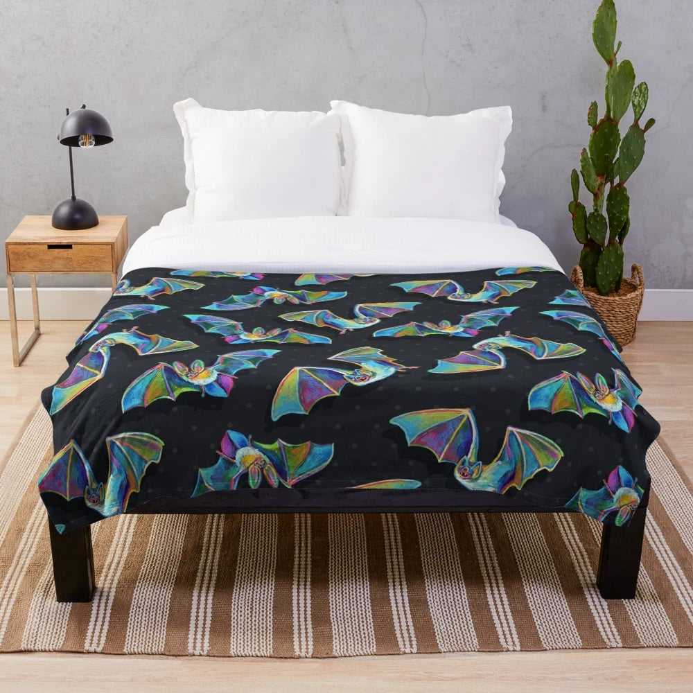 Psychedelic bat pattern plush blanket