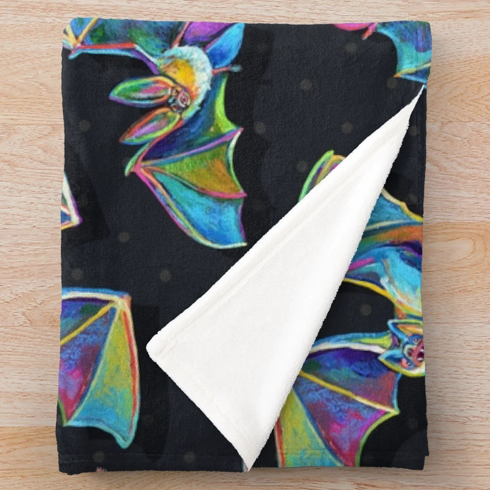 Psychedelic bat pattern plush blanket