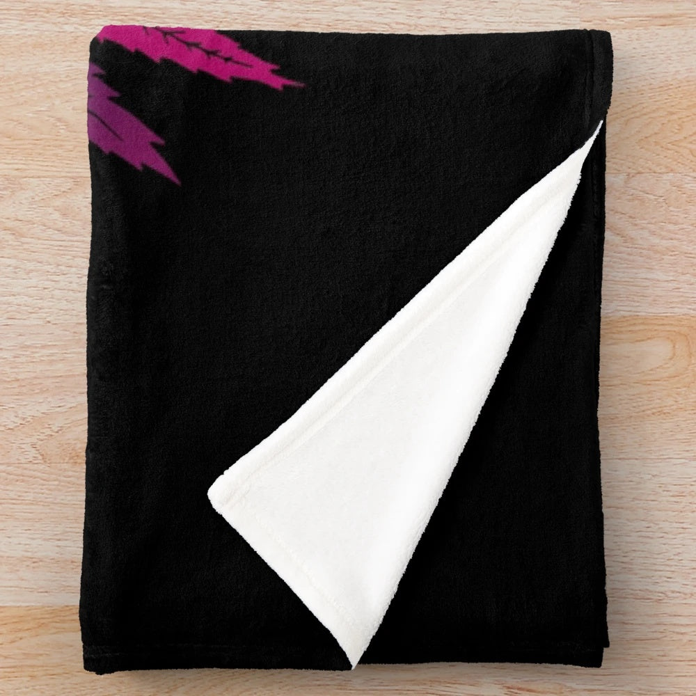 Colorful psychedelic plush blanket with cannabis leaf and trippy patterns