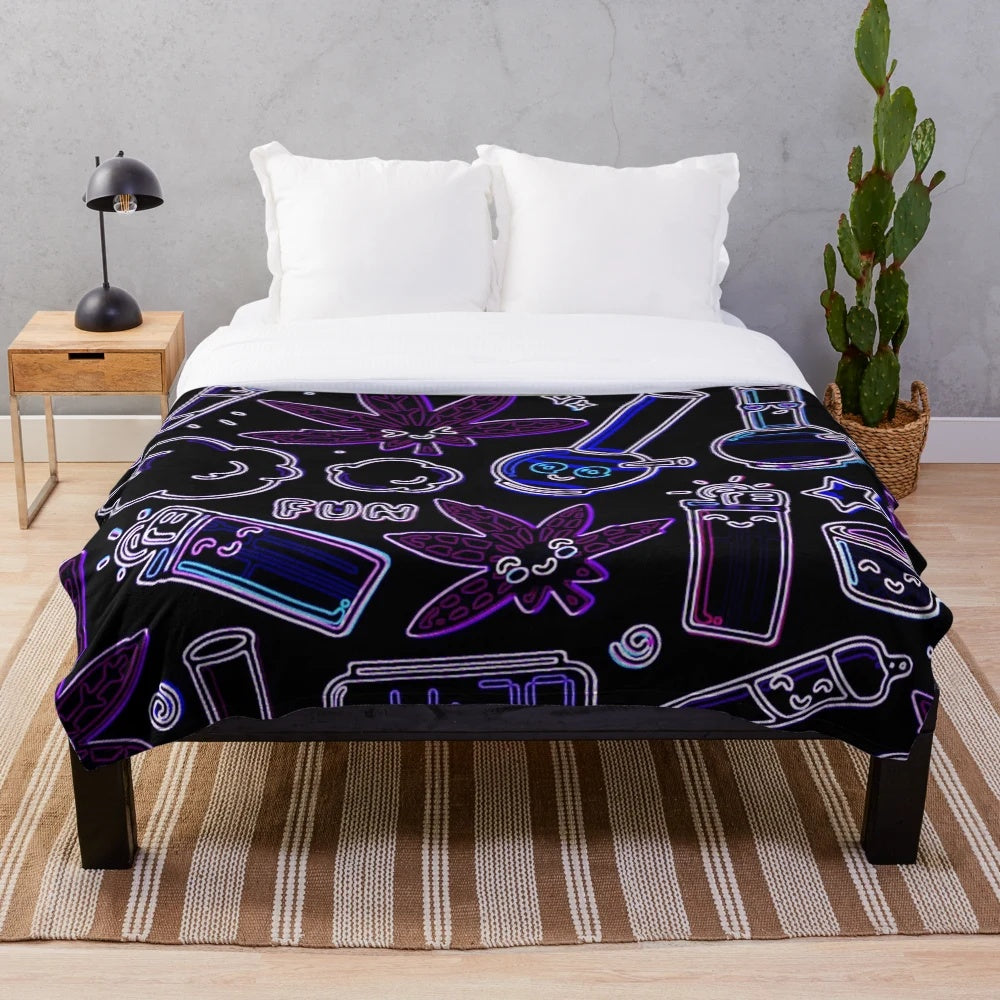Psychedelic cannabis marijuana plush blanket with fun, eclectic print