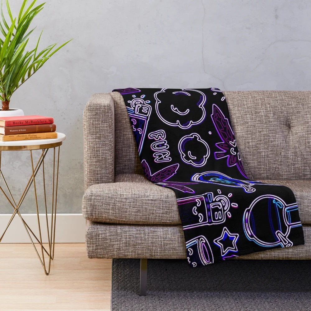 Psychedelic cannabis marijuana plush blanket with fun, eclectic print