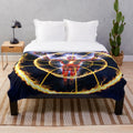 Psychedelic circle design plush blanket featuring Alex Grey-inspired cosmic aura imagery