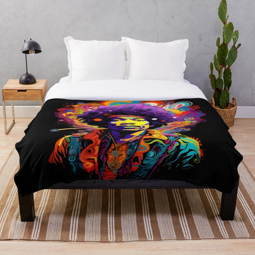 Psychedelic guitar inspired plush blanket with abstract, colorful design
