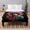 Psychedelic guitar inspired plush blanket with abstract, colorful design