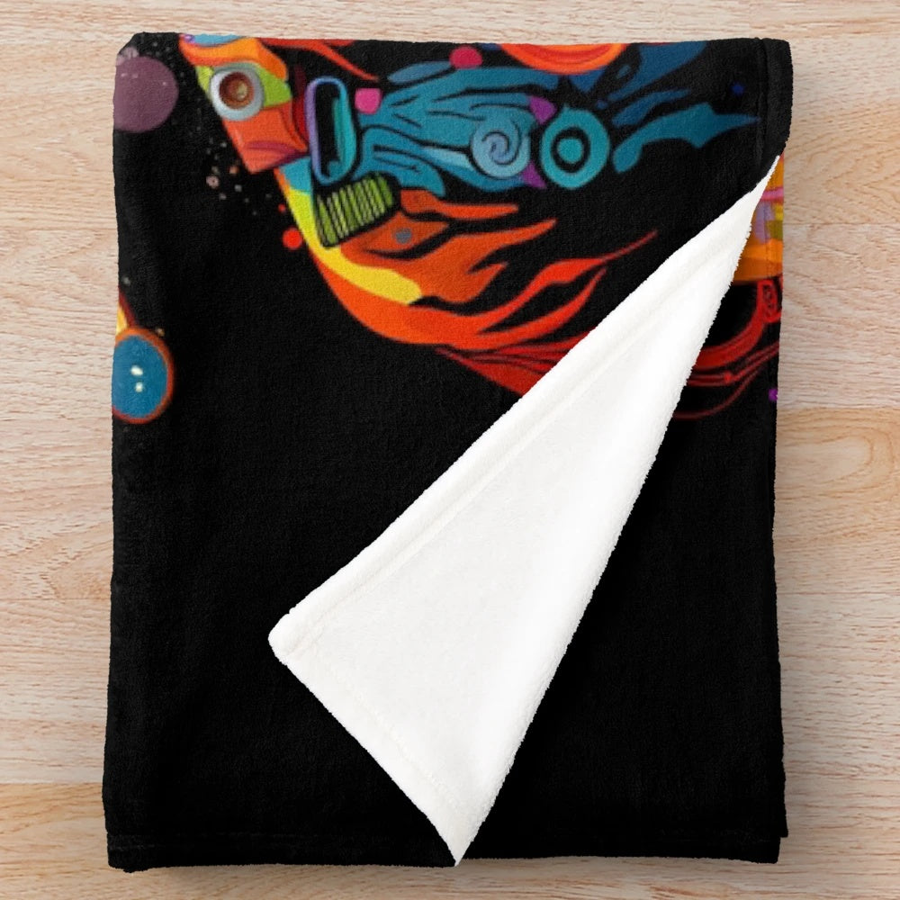 Psychedelic guitar inspired plush blanket with abstract, colorful design