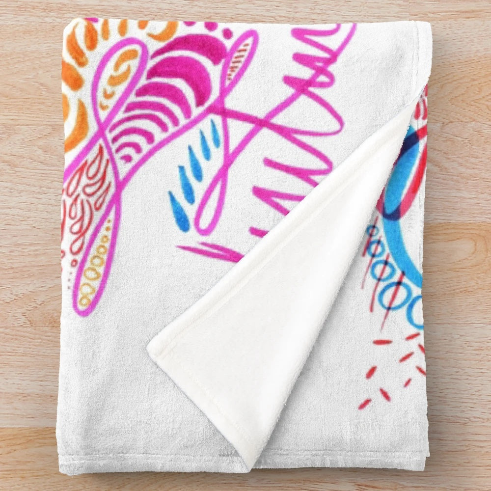 Synesthetic plush blanket with a trippy, psychedelic-inspired doodle design