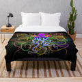 Psychedelic octopus plush blanket featuring a luminescent, colorful cephalopod design