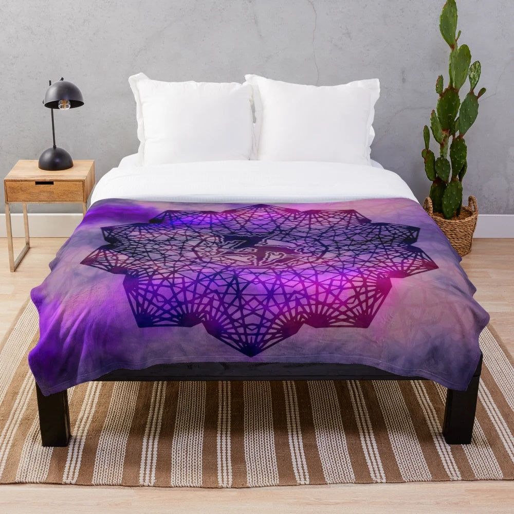 Soft, plush blanket with a vibrant mandala design, perfect for festival and rave attire