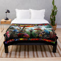 Vibrant and whimsical Alice in Wonderland-inspired plush blanket with a modern art collage design