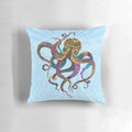 Vibrant psychedelic octopus pillow with waves, bubbles, and neon colors for a fun, beachy vibe.