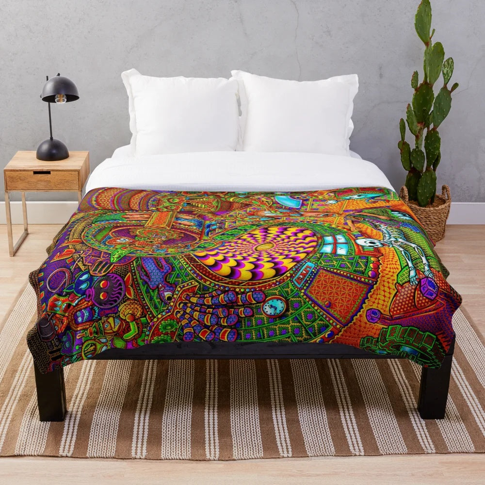 Psychedelic plush blanket featuring visionary, trippy artwork
