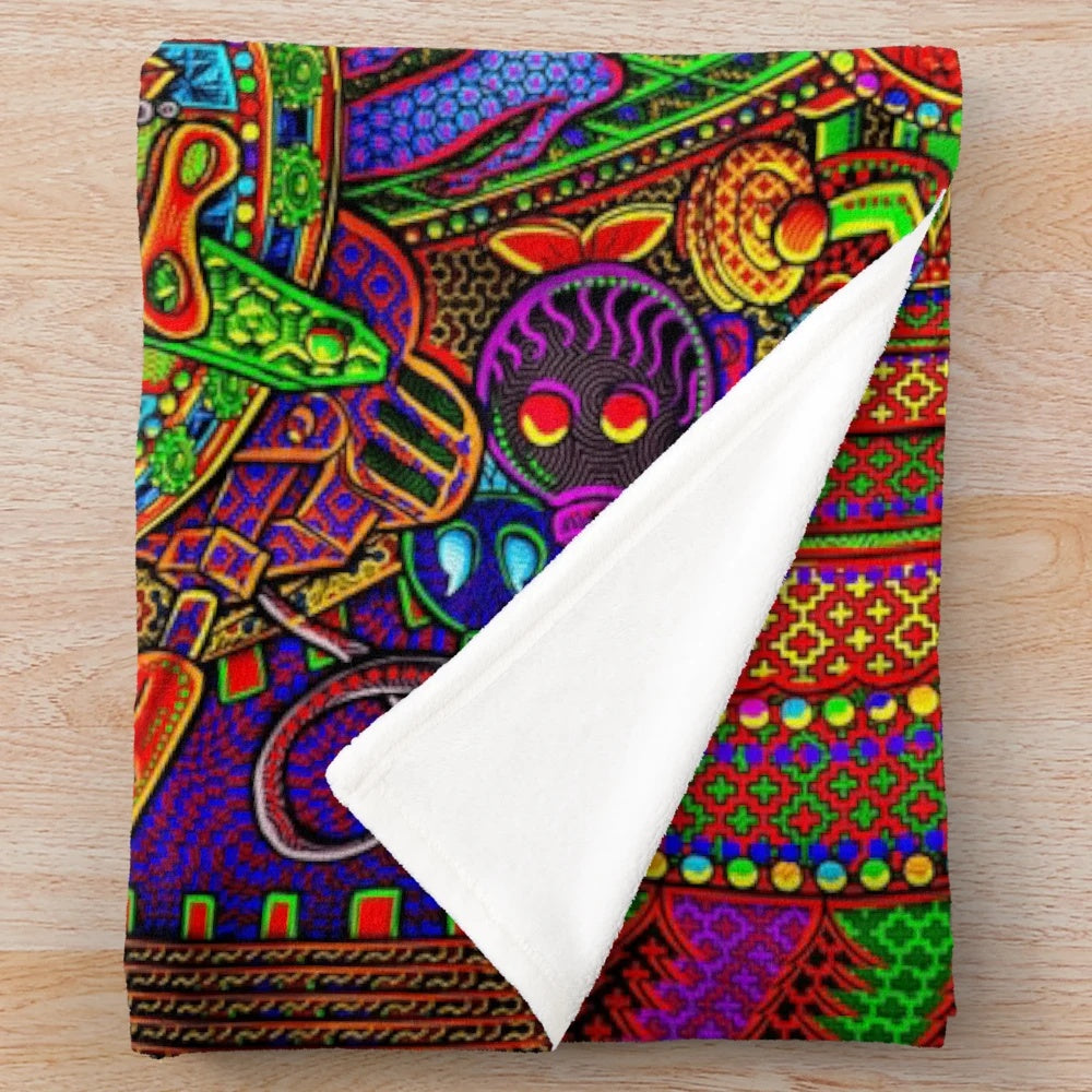 Psychedelic plush blanket featuring visionary, trippy artwork