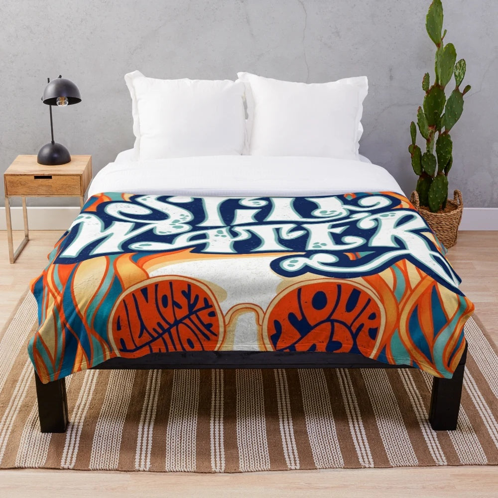 Psychedelic plush blanket with retro music design inspired by the film Almost Famous