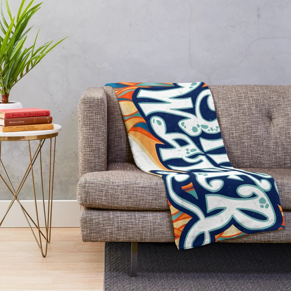 Psychedelic plush blanket with retro music design inspired by the film Almost Famous