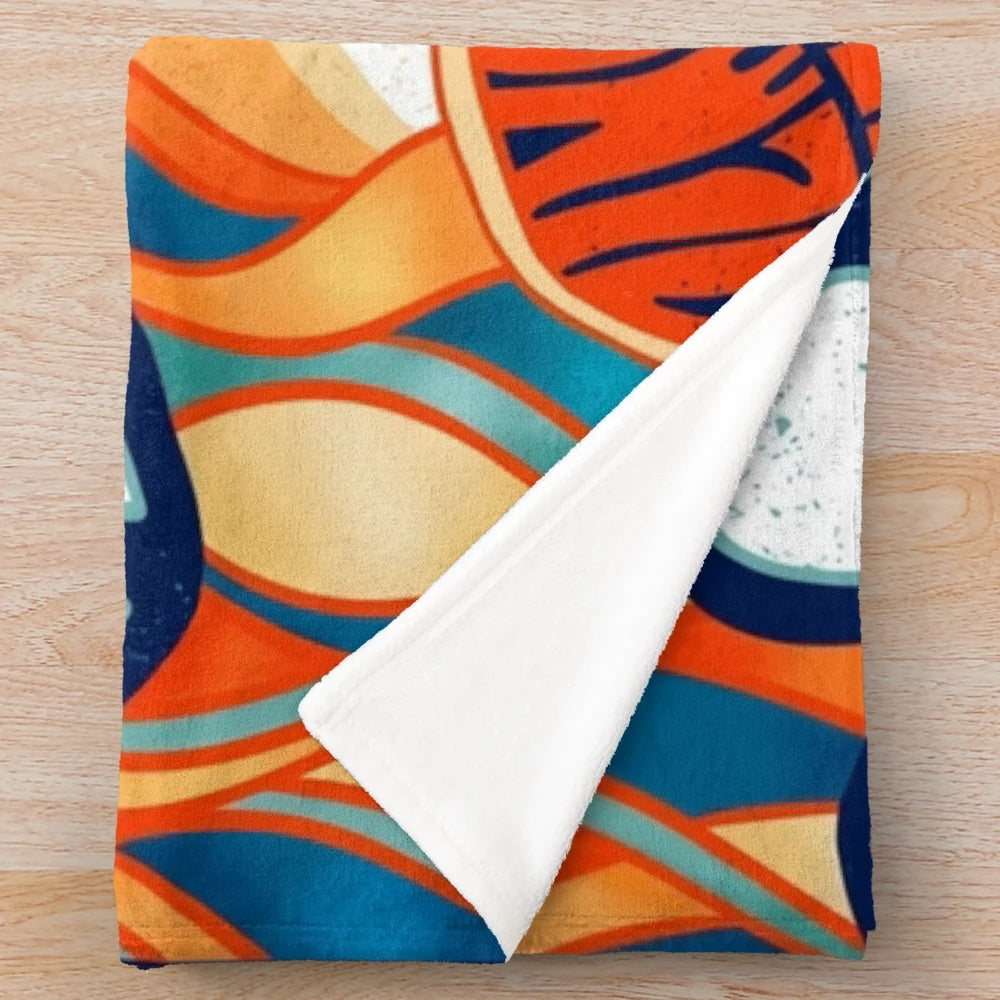 Psychedelic plush blanket with retro music design inspired by the film Almost Famous