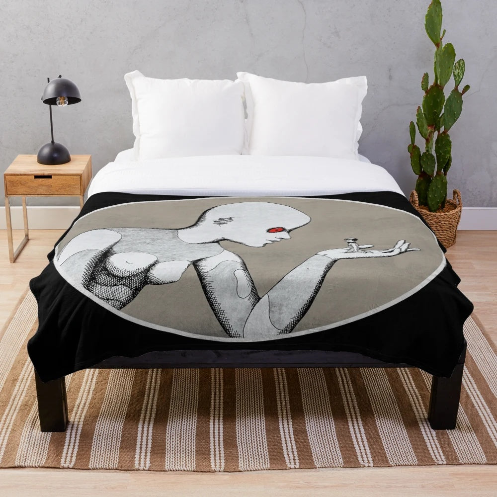 Psychedelic plush blanket featuring retro sci-fi movie inspired design