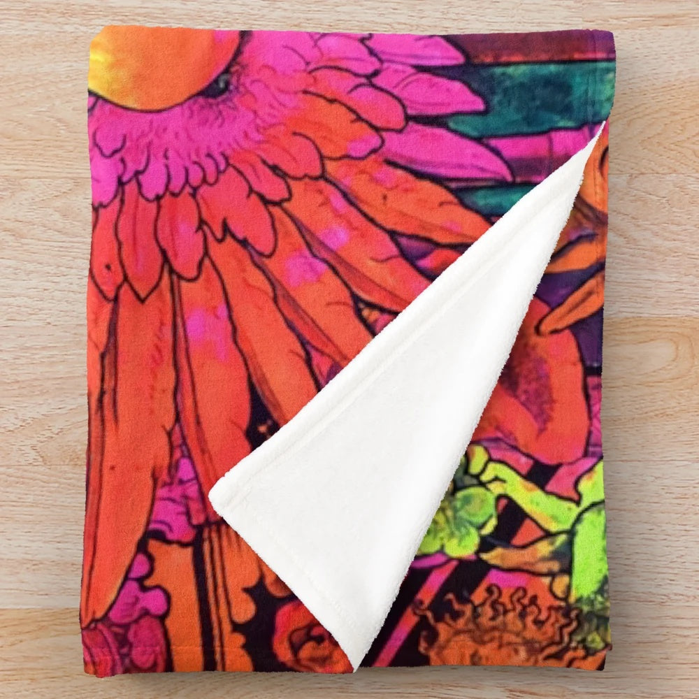 Plush blanket featuring psychedelic album art design