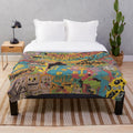Psychedelic music-inspired plush blanket with collage design