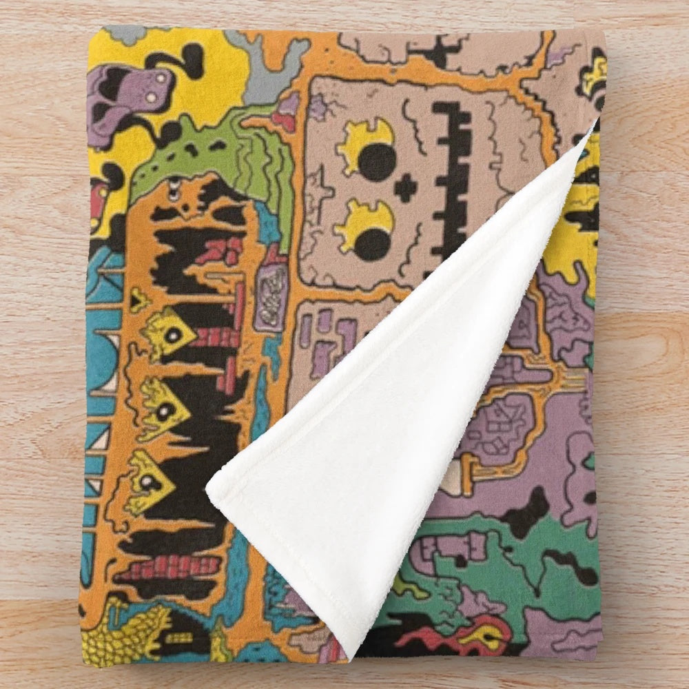 Psychedelic music-inspired plush blanket with collage design