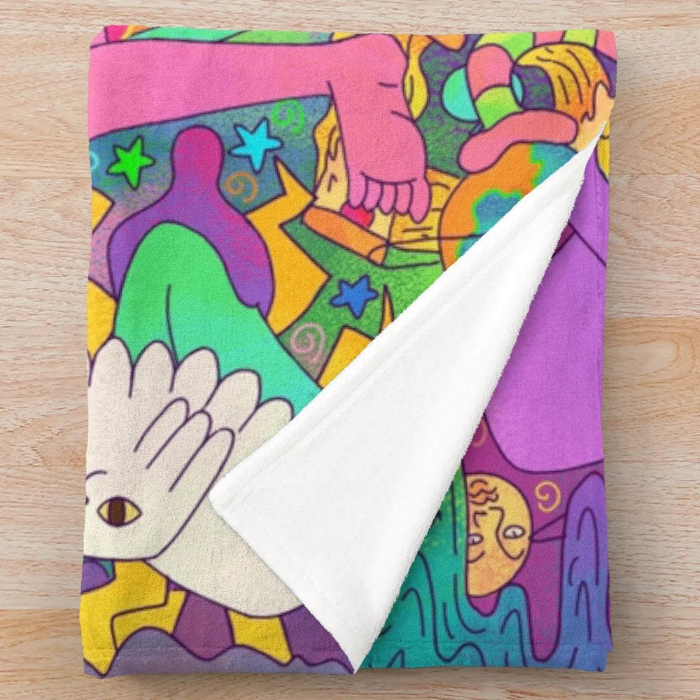 Psychedelic plush blanket featuring trippy designs from the Netflix animated series The Midnight Gospel