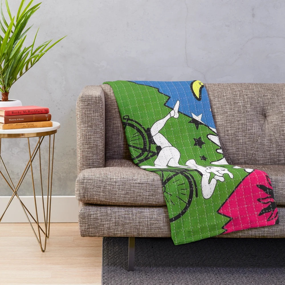 Colorful plush blanket featuring LSD, Albert Hofmann, and Bicycle Day inspired design