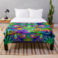 Psychedelic plush blanket with trippy, visionary art design