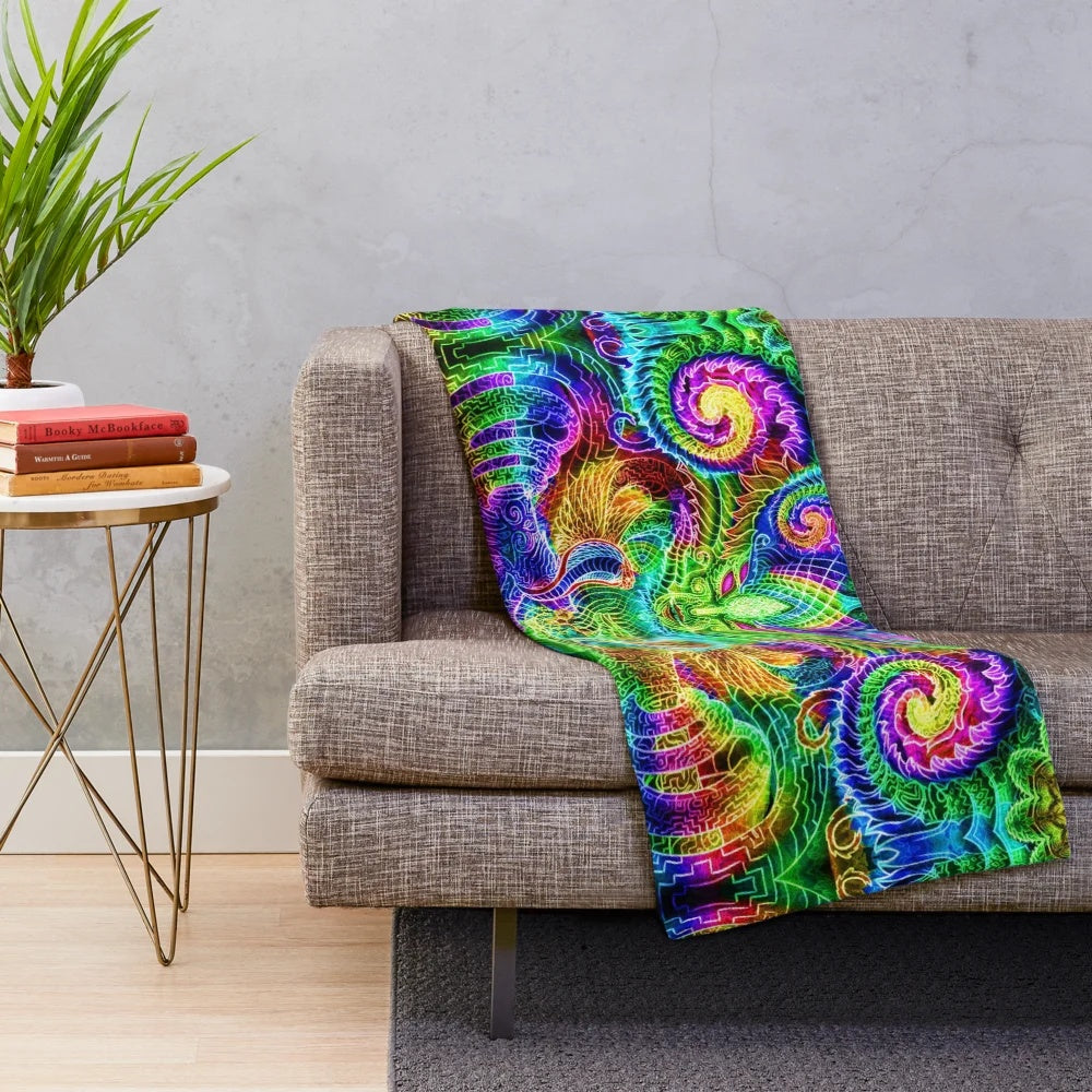 Psychedelic plush blanket with trippy, visionary art design