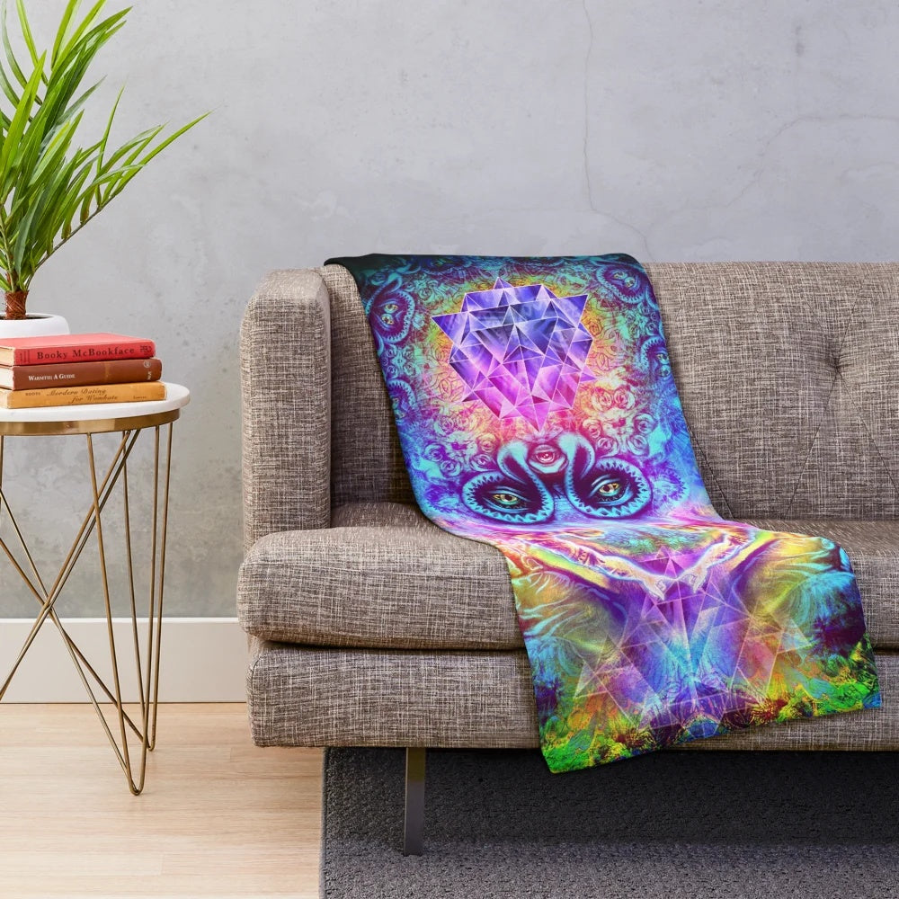 Psychedelic plush blanket with a visionary butterfly design