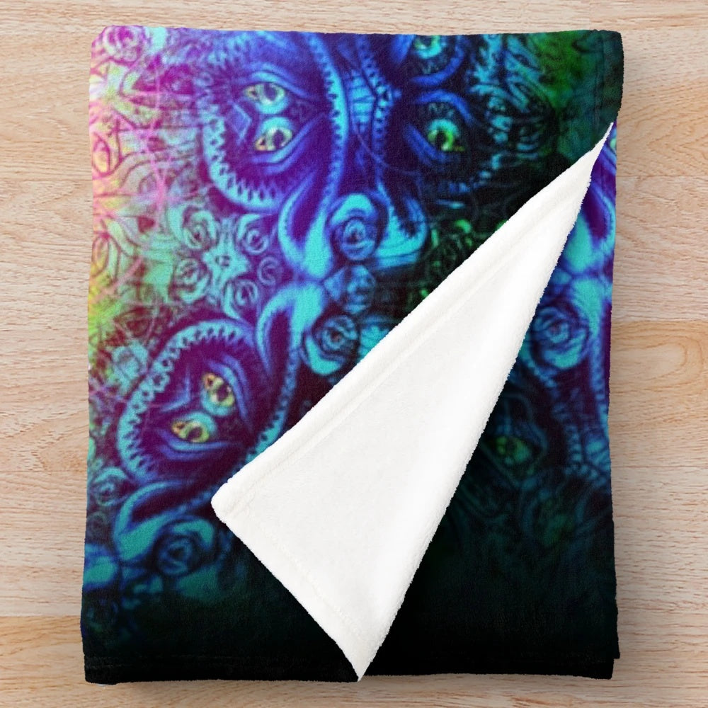 Psychedelic plush blanket with a visionary butterfly design