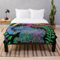 Soft, cozy plush blanket featuring a vintage-inspired psychedelic design inspired by the band King Gizzard and the Lizard Wizard
