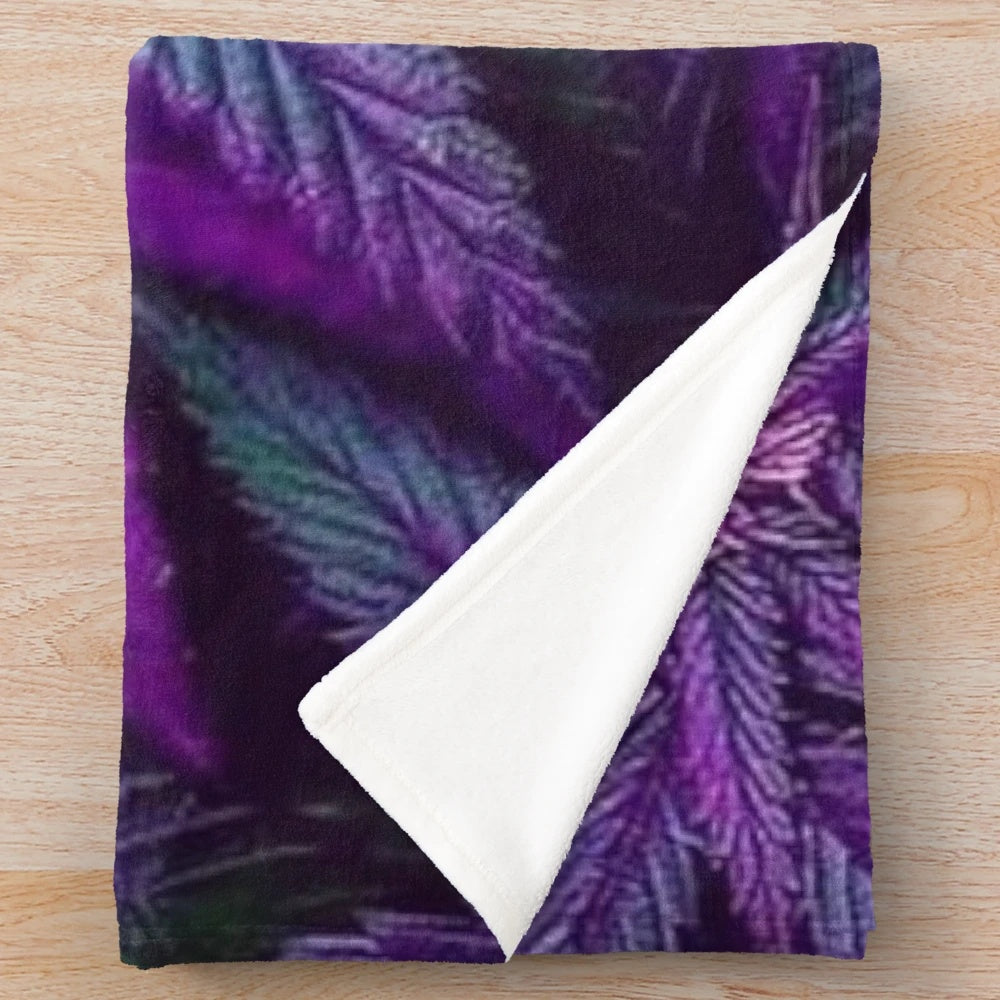 Psychedelic purple cannabis marijuana weed pot leaves plush blanket