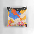 Vibrant psychedelic floral pattern pillow with a vintage, retro aesthetic.