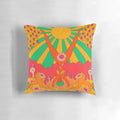 Colorful psychedelic pattern throw pillow with retro 60s 70s inspired design