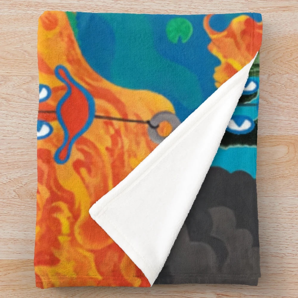 Plush blanket featuring a collage of album art from the psychedelic rock band King Gizzard and the Lizard Wizard