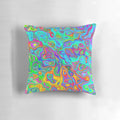 Psychedelic spring-inspired throw pillow with vibrant abstract pattern