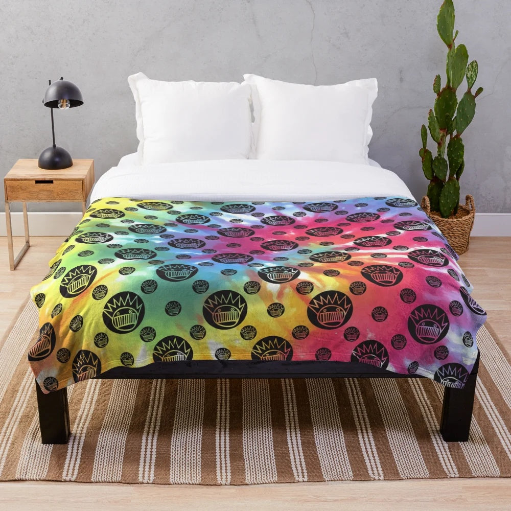 Tie dye boognish plush blanket with the iconic Ween symbol