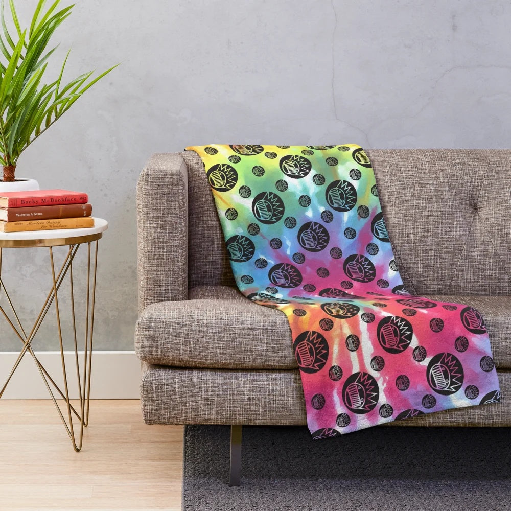 Tie dye boognish plush blanket with the iconic Ween symbol