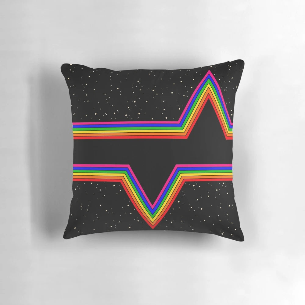 Colorful abstract tie-dye pattern pillow featuring a psychedelic rainbow design