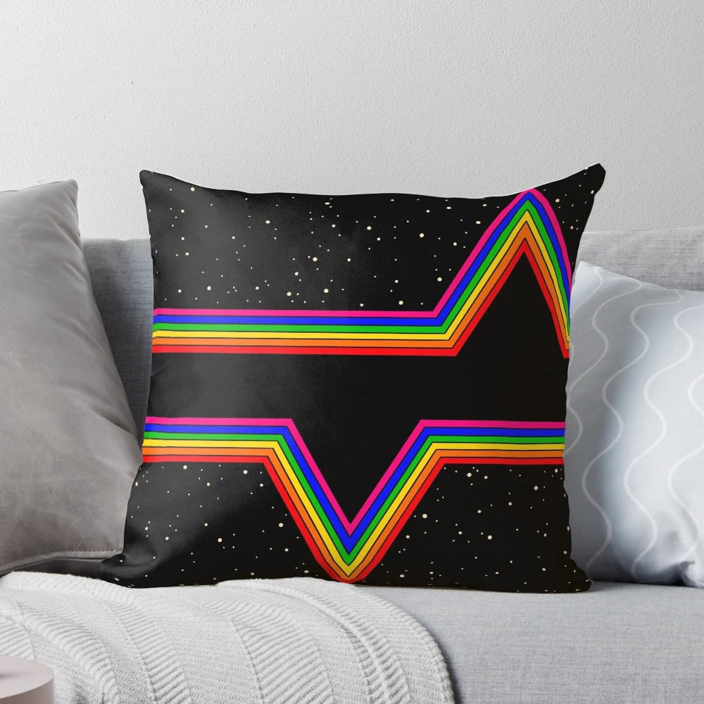 Colorful abstract tie-dye pattern pillow featuring a psychedelic rainbow design