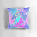 Colorful psychedelic Buddha-inspired throw pillow with swirling, trippy design