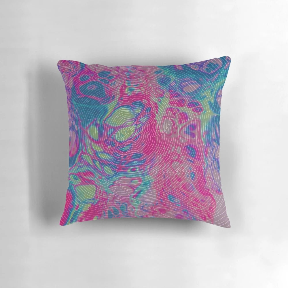 Colorful and trippy fluid art design on a decorative throw pillow