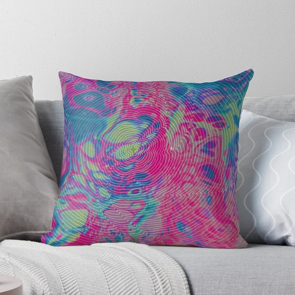 Colorful and trippy fluid art design on a decorative throw pillow