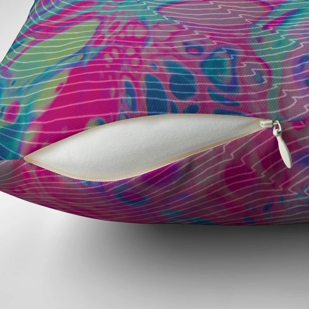 Colorful and trippy fluid art design on a decorative throw pillow