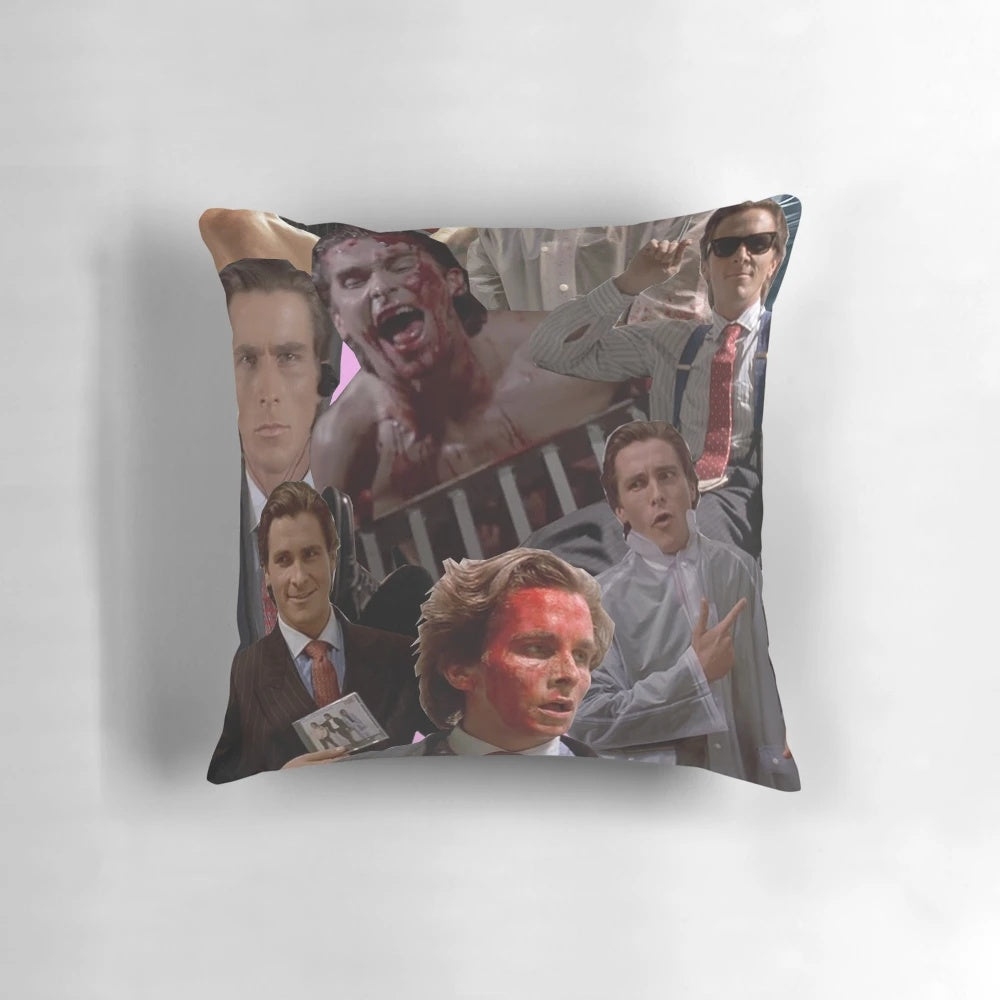 Collage design featuring the character Patrick Bateman from the movie American Psycho
