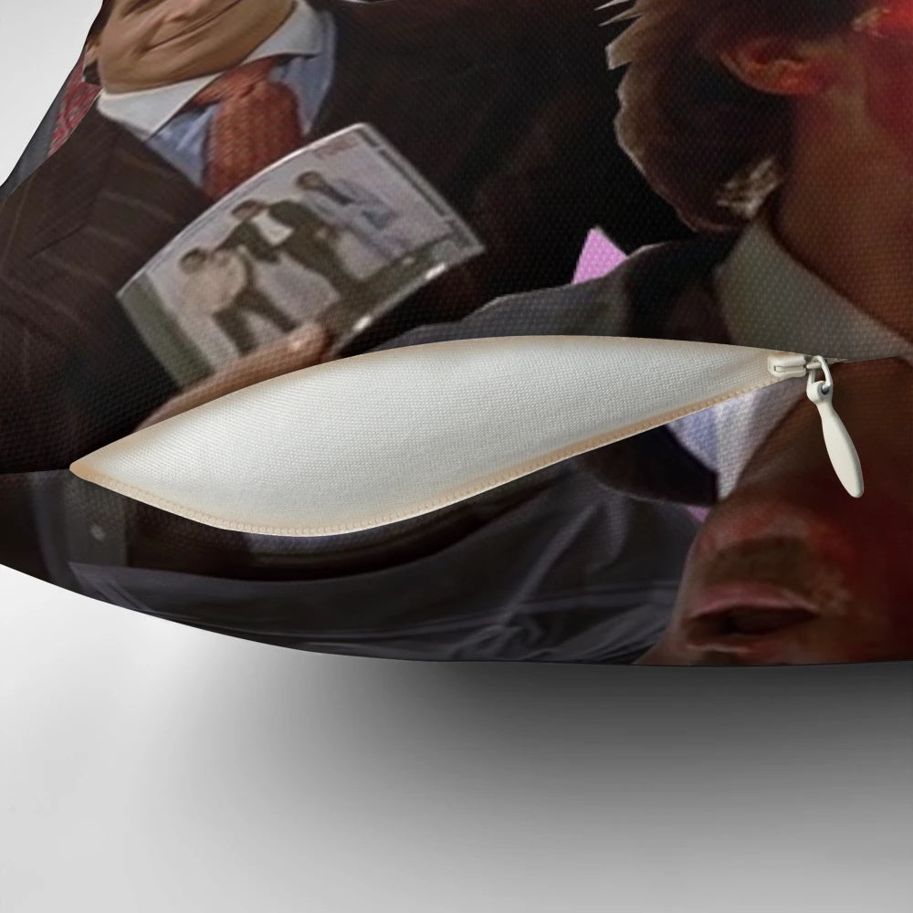 Collage design featuring the character Patrick Bateman from the movie American Psycho