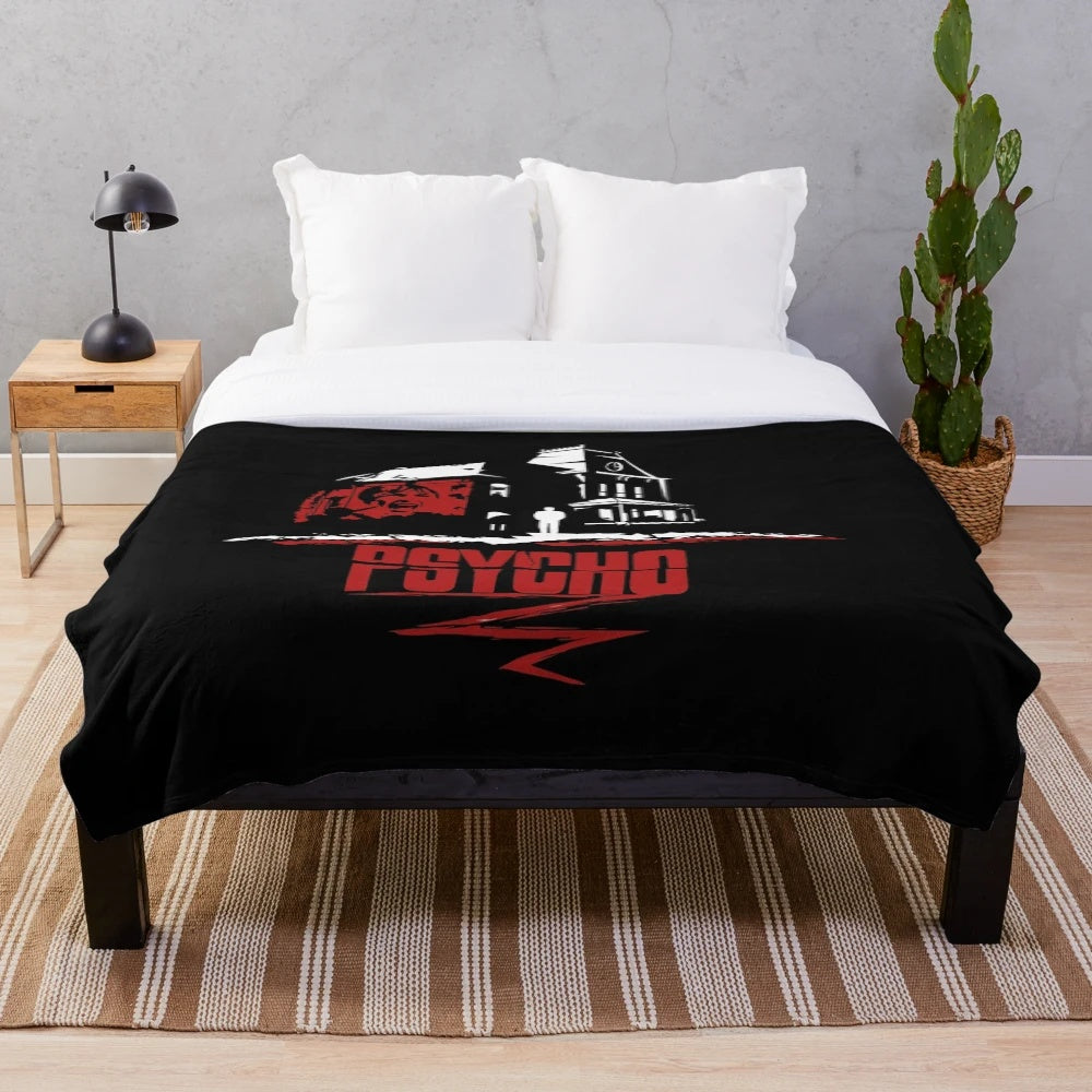Psycho-inspired plush blanket featuring classic horror movie characters